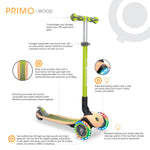 Kids Scooter Primo Foldable Wood Lights in Green