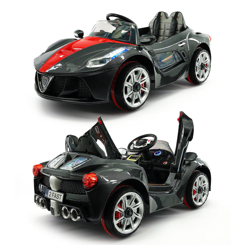 2020 Kids Ride On Car with Remote Control, Leather Seat & Rubber Tires - Black - Jay Goodys