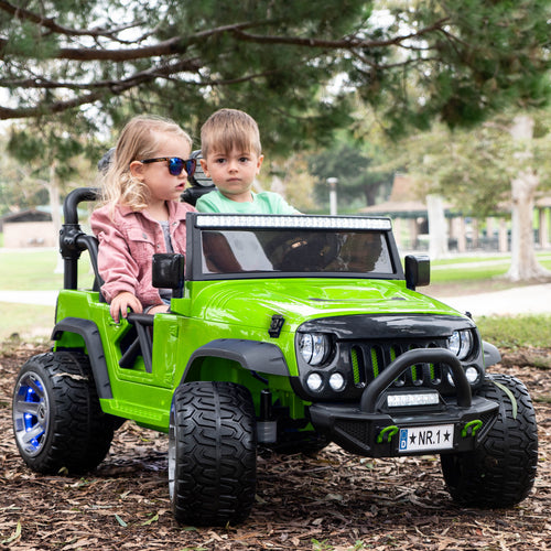 2020 Two (2) Seater Ride On Kids Car Truck w/ Remote, Large 12V Battery, Rubber Tires - Green - Jay Goodys