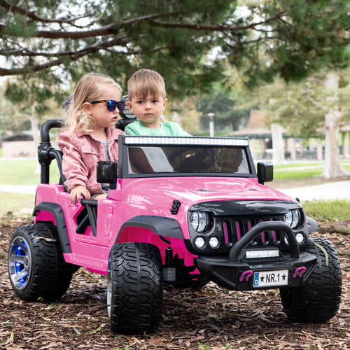 2020 Two (2) Seater Ride On Kids Car Truck w/ Remote, Large 12V Battery, Rubber Tires - Pink - Jay Goodys