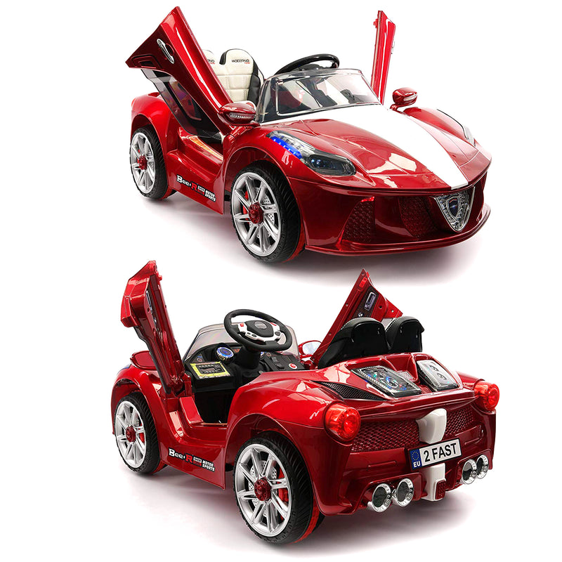 2020 Kids Ride On Car with Remote Control, Leather Seat & Rubber Tires - Red - Jay Goodys