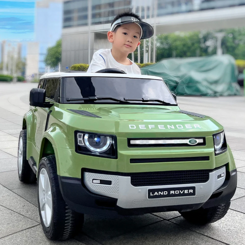 Land Rover 12V Ride On Car for Kids with Remote, Leather Seat, LED Lights in Army Green