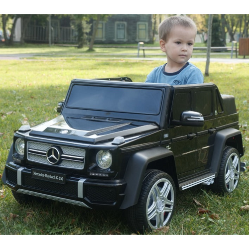 Mercedes G Wagon Maybach 12V Ride On Car for Kids with Remote, Leather Seat, LED Lights- Black