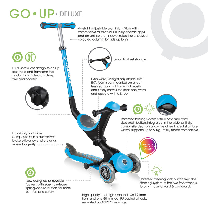 Kids Scooter Deluxe Lights 4-In-1 in Pastel Blue