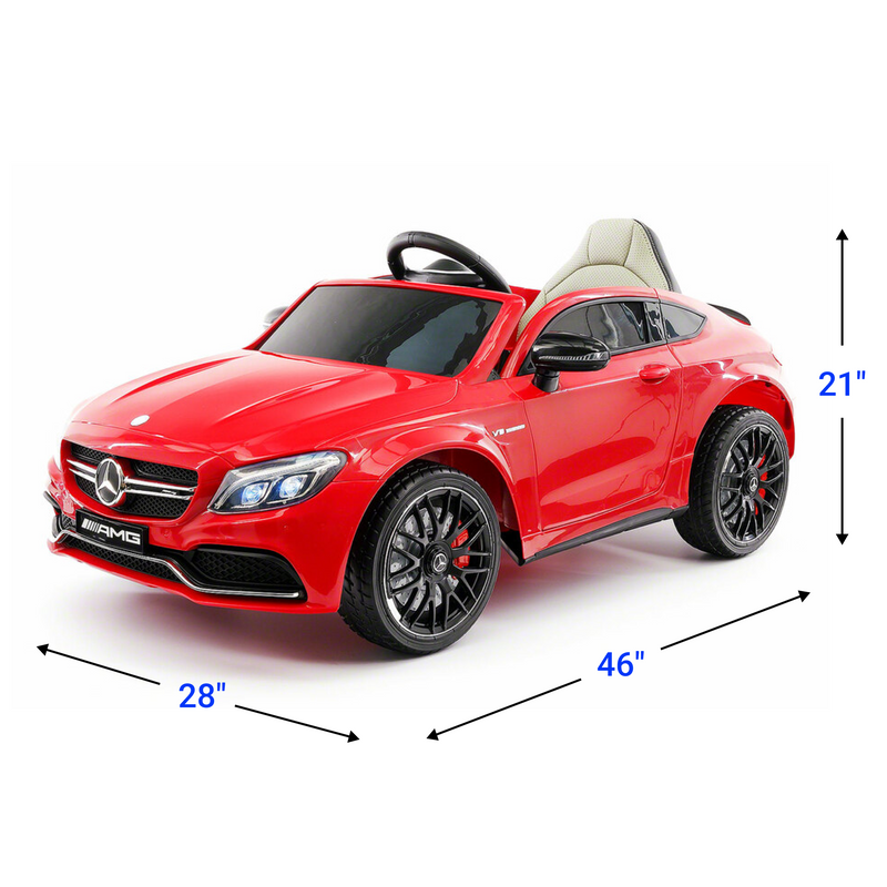 Red Mercedes C63S Ride On Car for Kids with Remote, Leather Seat, LED Lights