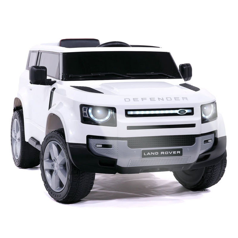 Land Rover 12V Ride On Car for Kids with Remote, Leather Seat, LED Lights- White